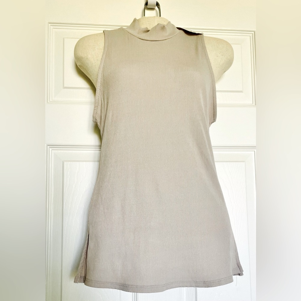 Taupe beige Mock neck tank, stretchy. Dressy or casual. Small. NEVER WORN NWOT